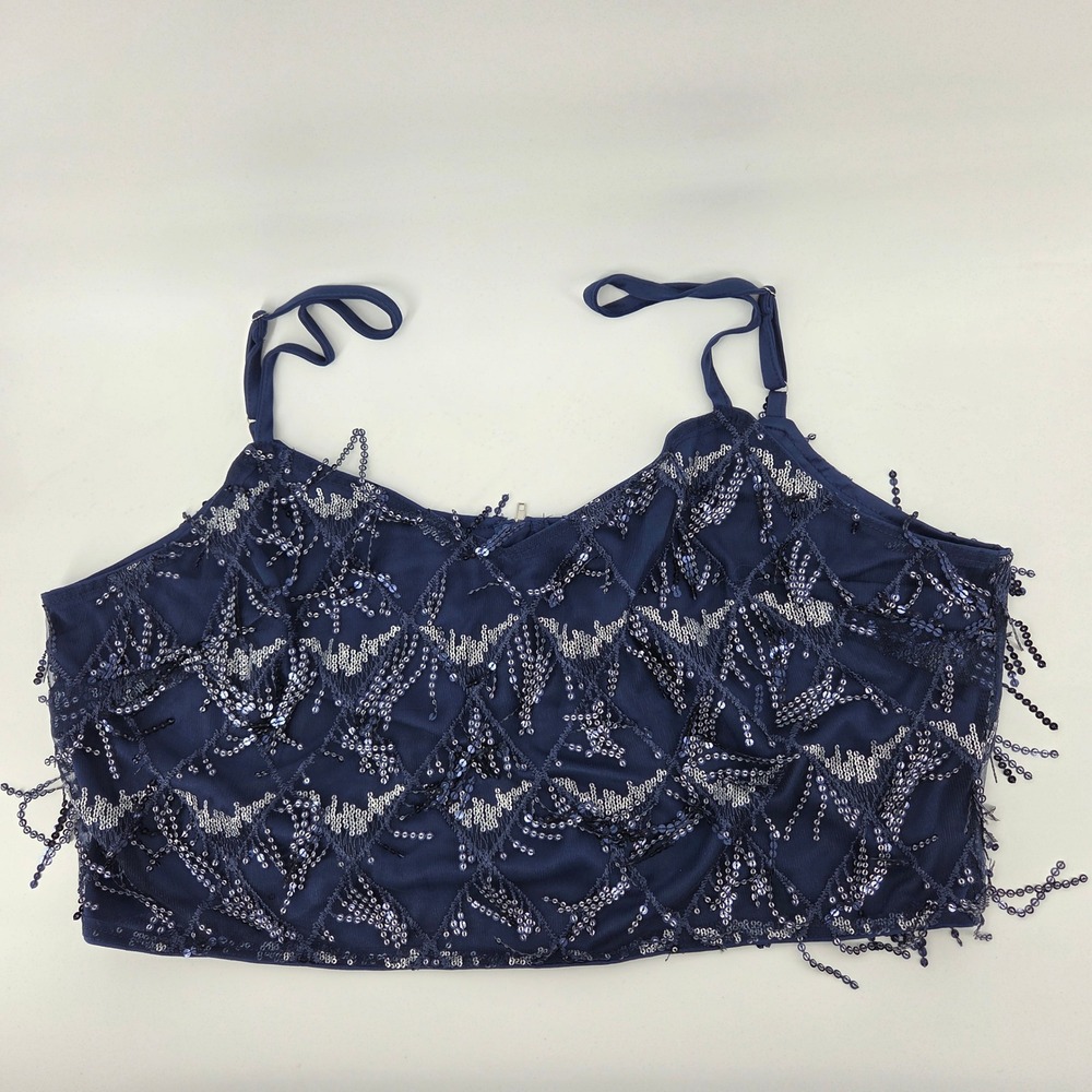Cider Sequin Fringe Cami Top 4XL Navy Blue‎ Party Festival Eclectic NWT